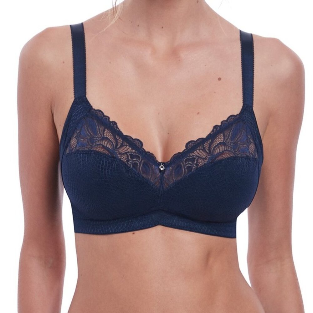 FANTASIE Memoir Soft Cup Bra 36J Navy Blue Lace Full Support Comfort 3022 NWOT